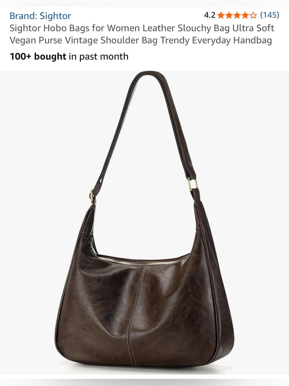 Sightor Hobo Bags for Women Leather Slouchy Bag Ultra Soft Shoulder Bag Coffee